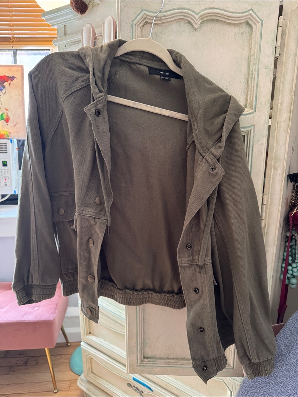 Forever 21 Olive Green Hooded Utility Jacket